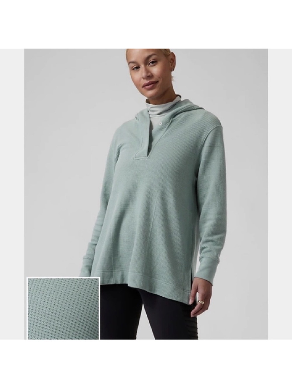 Athleta Coaster Luxe Waffle Hoodie - Blue - Size Small - Long Sleeve Pullover